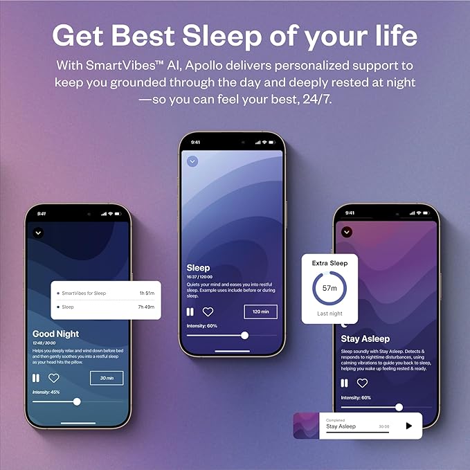 Apollo Neuro Wearable & 12-Month SmartVibes AI Membership – Sleep Aid & Stress Relief Device | Fall Asleep Faster, Sleep Longer & Deeper | Boost Focus, Relaxation & Calm (Glacier)