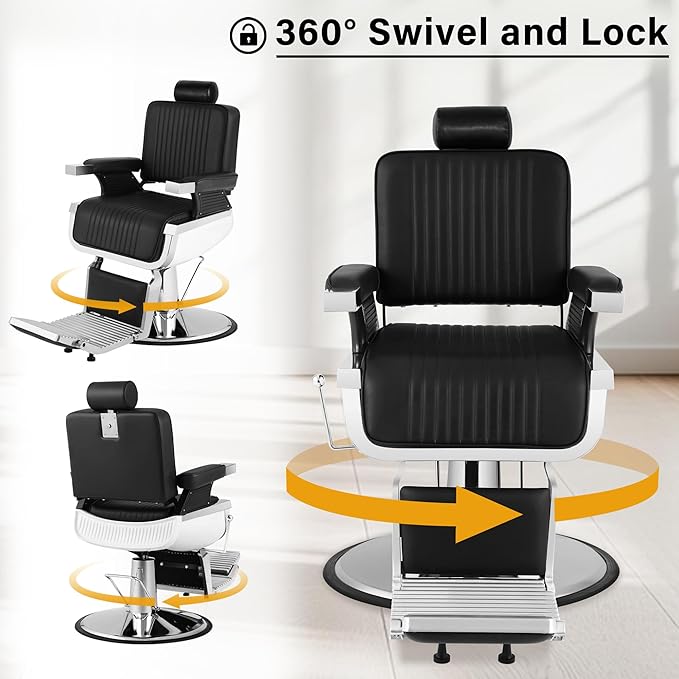 Barber Chair, Black Heavy Duty Reclining Hydraulic Salon Chair for Hair Stylist with Footrest and Headrest, Adjustable 360° Swivel All Purpose Chair Spa Beauty Equipment for Barbershop