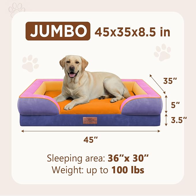 Comfort Expression Orthopedic Dog Bed for Extra Large Dogs with Bolster | Waterproof Dog Couch Bed with Washable Cover & Non-Slip Bottom, Supportive Egg Crate Foam XL Pet Bed, 45x35 Inch