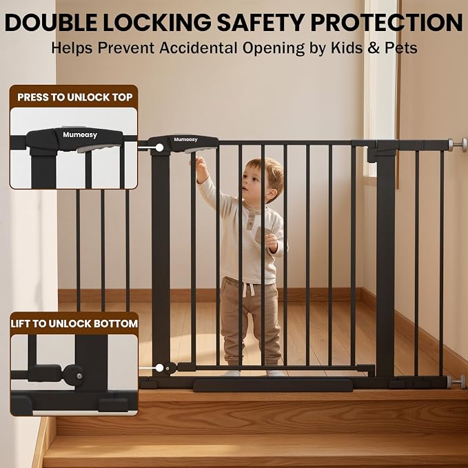 Mumeasy Baby Gate for Stairs, 29.7-46" Walk Through Dog Gate Indoor