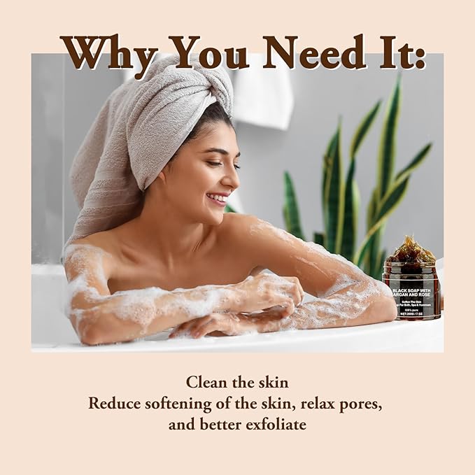 satasiam Morocco Black Soap With Argan And Rose, Morocco Black Beldi Soaps, Blacks Soap Bar Exfoliating Soaps, Moroccan BlackSoap Hammam, Moroccos Body Scrub with Exfoliating Glove (1)