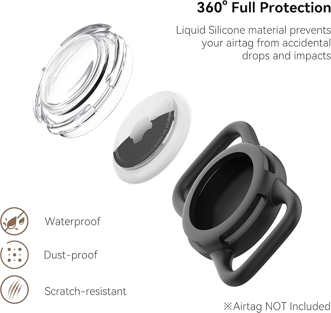 Waterproof AirTag Holder for Dog Collar, Soft Slide-On Dog AirTag Holder | Full-Body Protection, No-Dangle Fit, Ultra-Durable, Lightweight, Tool-Free Installation, Clear Cover, Fits Dog & Cat Collars