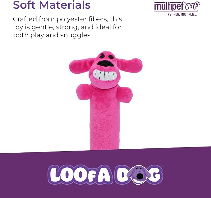 Multipet Original Loofa Dog Plush Toy - Squeaky Toy for All Dogs - Extra Soft Plush - Stuffed Animal Dog Toys for Playing - Cute Dog Pet Toy (1 Count, 12”, Random Color Surprise)