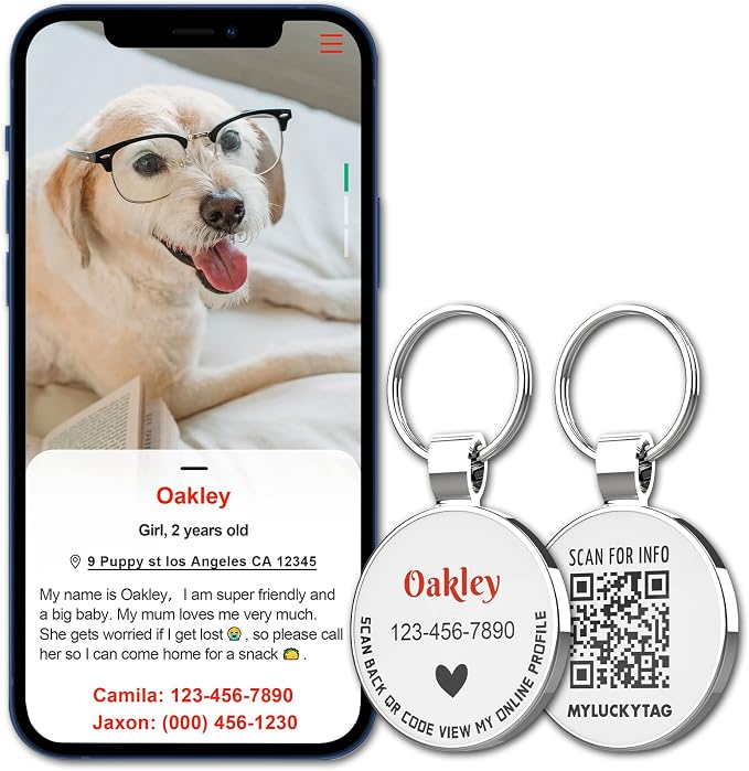 MYLUCKYTAG Personalized QR Code Pet ID | Dog & Cat Collar Tag | Online Profile with Instant Scanned Location Alert Email