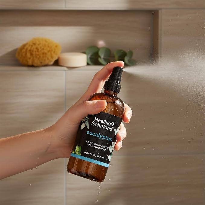Healing Solutions Aromatherapy Shower Spray, Eucalyptus, 4oz, Therapeutic Grade Essential Oils, Made in the USA, At Home Spa Experience