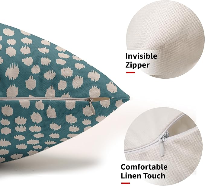 Aqua Cream Dots Lumbar Pillow Covers 12x20 Set of 2 Boho Design Polka Dot Print Throw Pillows Modern Outdoor Decorative Pillowcase Rectangle Linen Cushion Cases Decor for Sofa Couch Bed