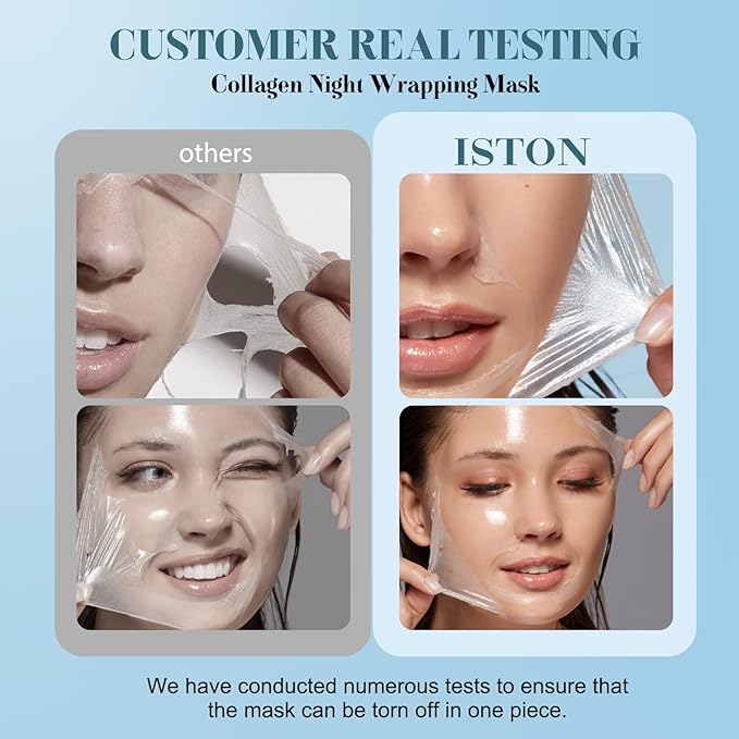 ISTON Collagen Night Wrapping Mask for Glass Skin - Elasticity& Hydration Boost,Reduces Dullness&Radiant Skin| Easy Peel-Off Collagen Face Mask Skin Care