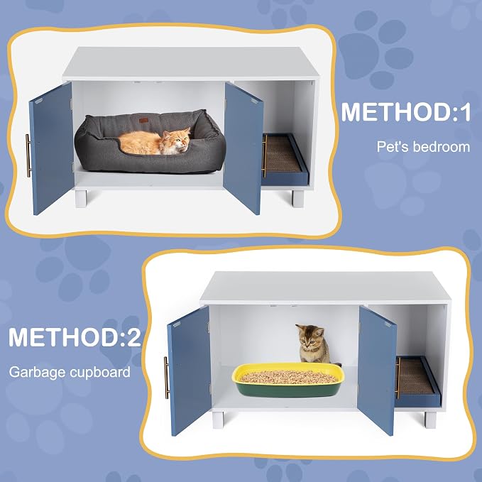 Pet Republic Cat Litter Box Enclosure Hidden Litter Box Furniture Wooden Cat Washroom Cat House Table Nightstand with Scratch Pad