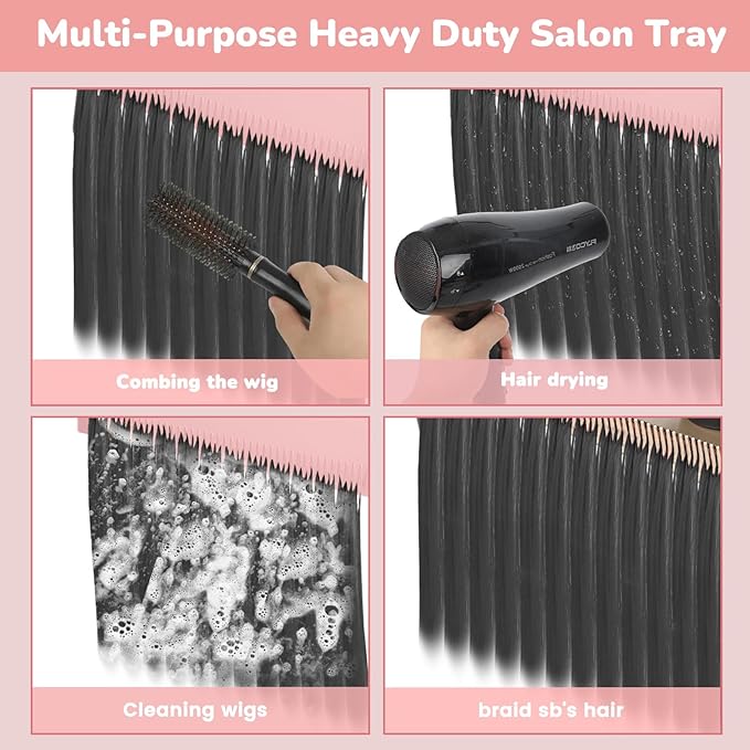 Extension Salon Tray Hair Extension Cart Tray Pink Multi-Function Extensions Rolling Tray with Blow Dryer Holder and Storage Platform
