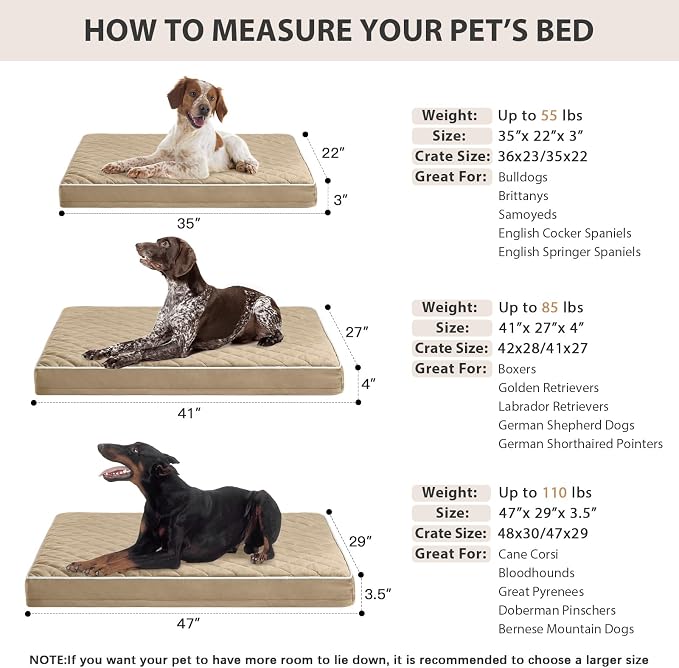 WNPETHOME Orthopedic Waterproof XL Dog Bed for Crate Cozy Sleep | Extra Large Washable Dogs Bed with Removable Cover, Multi-Needle Quilting Dogs XL Crate Bed for Relax , Brown 41x27 Inch