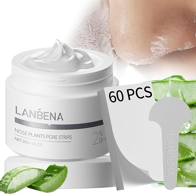 LANBENA Blackhead Remover Nose Pore Strips for Face, 2.0 Upgraded Deep Cleansing Peel off Mask Nose Strips Skincare for All Skin (1.06 Oz/30g) - 60pcs Strips