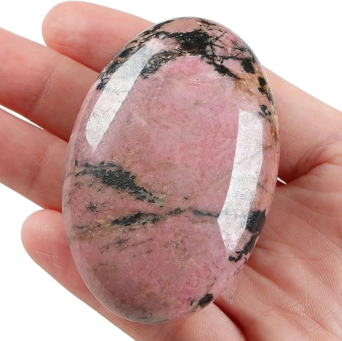 LAIDANLA Rhodonite 2.4" Large Palm Stone Healing Crystals Natural Gemstones Calming Effects Energy Balancing Reiki Polished Worry Stone Cleansing Protection Anxiety Stress Relief Therapy 1PC
