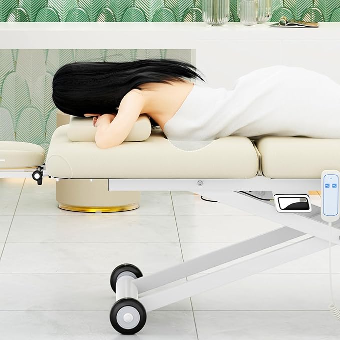 pouseayar Heavy Duty Electric Massage Table, Electric Lift Motor and Manual Backrest Adjustable for Treatment/Medical Spa/Facial Bed/Beauty Bed and More - 31.5 Wide x 75 Long - White