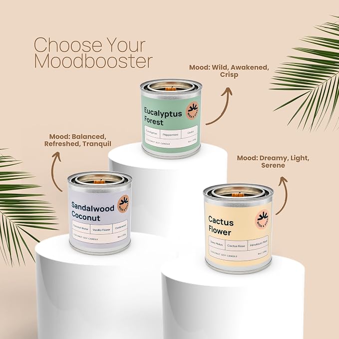 Wick & Star Vegan, Wood Wick, Natural Coconut Soy Wax Aromatherapy Candle, Clean Burning (Sandalwood Coconut)