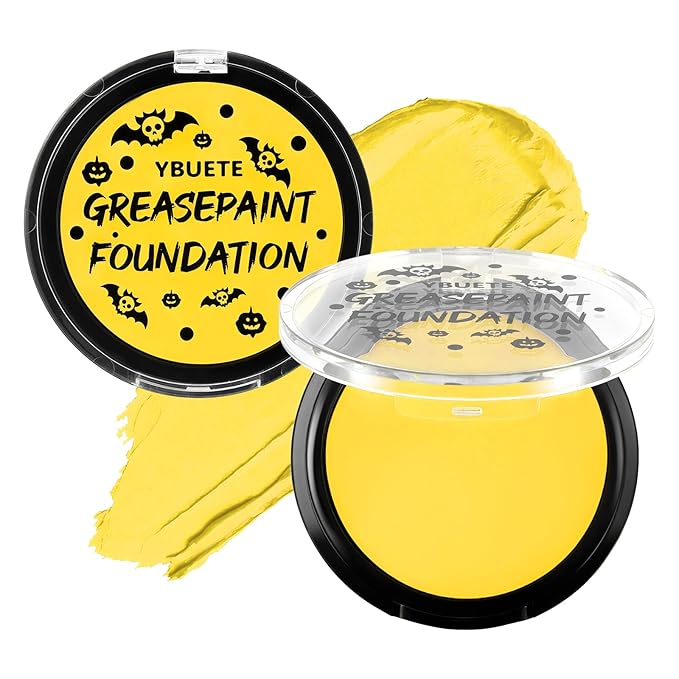 Yellow Cream Face Body Painting Foundation, Professional Full-coverage Oil Based Yellow Face Paint Halloween SFX for Clown Skeleton Lion Tiger Adult Costume Party & Stage Performance