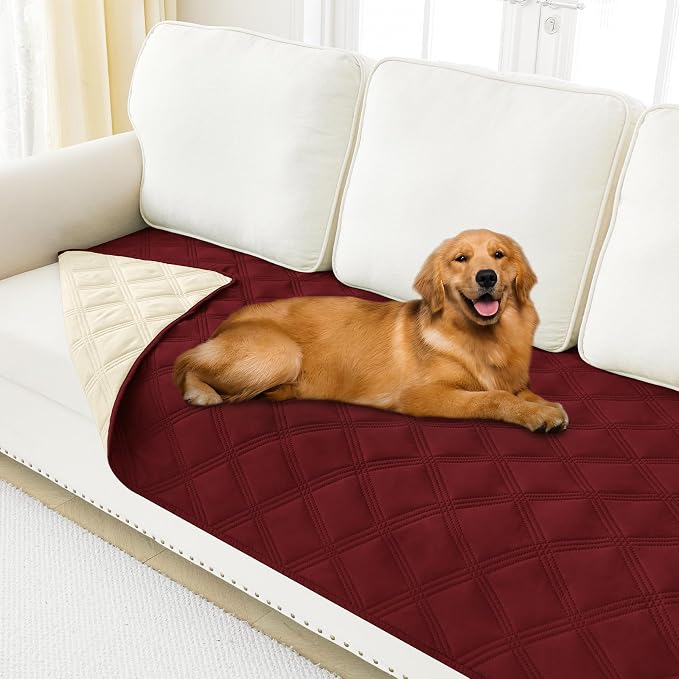 Smiry Waterproof Dog Bed Cover, Reversible Pet Blanket for Sofa Couch | Soft Washable Dog Blanket, Leakproof Couch Cover for Dogs Cats & Furniture Protection, 30x70, Wine Red/Beige