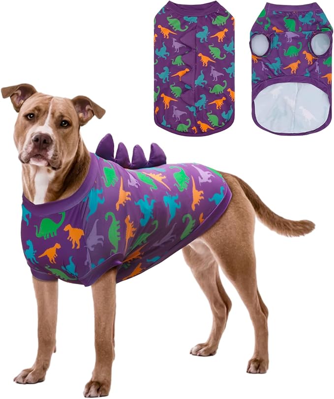 UPF 50+ Sun Protection Dog Shirt - Sleeveless Cooling Vest for Large Dogs Boy, Quick-Dry Pet T-Shirt with Funny Dinosaur Horns, UV Protective Breathable Dog Clothes U-COSBX01L