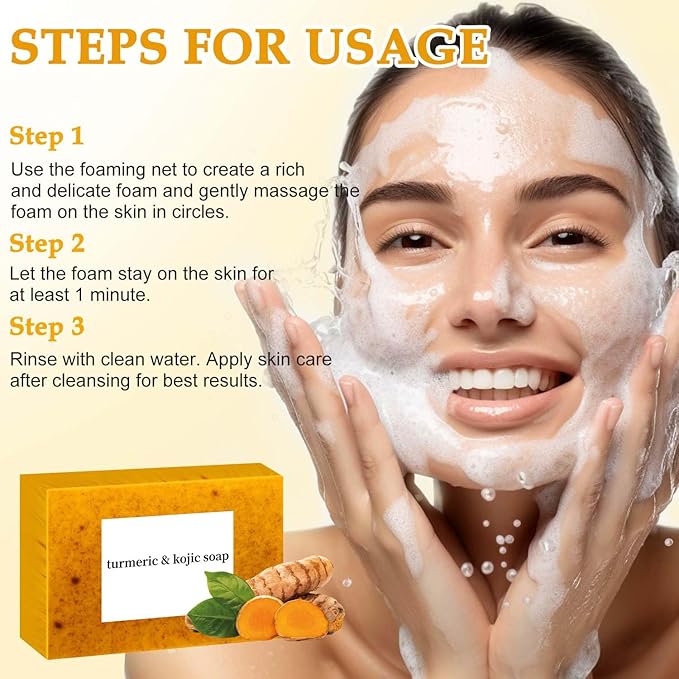 Lemon Turmeric Kojic Soap, Turmeric Soap Bar For Face ＆ Body, Natural TurmericHandmade Smooth Skin Soap For All Skin Types, 2 Pcs