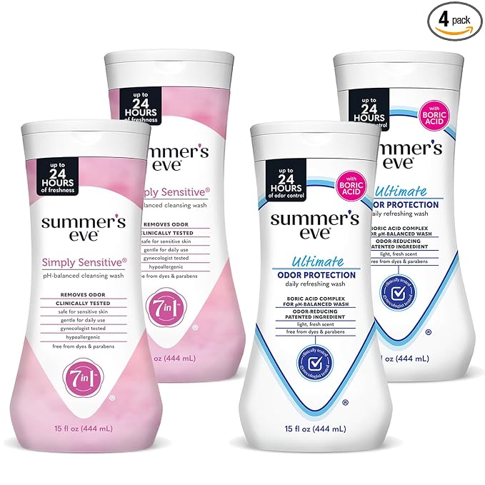 Summer's Eve All-Over Daily Feminine Wash, Simply Sensitive & Ultimate Odor Protection, 15 Fl Oz (Pack of 4)