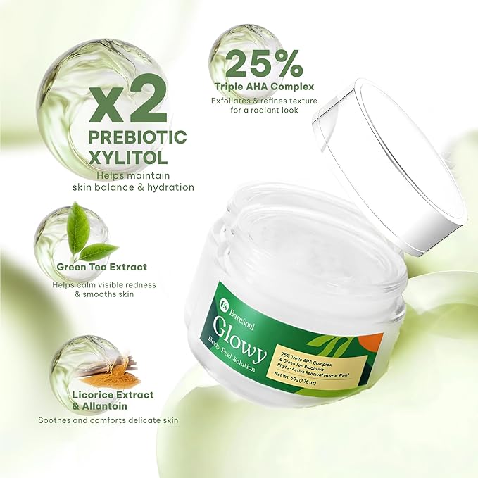 Glowy Body Peel - 25% AHA Exfoliating Body Scrub for Women - Improves Uneven Texture on Underarms, Elbows, Knees & Buttocks - Gentle Body Skin Care Products - 1.76 Oz | 50g