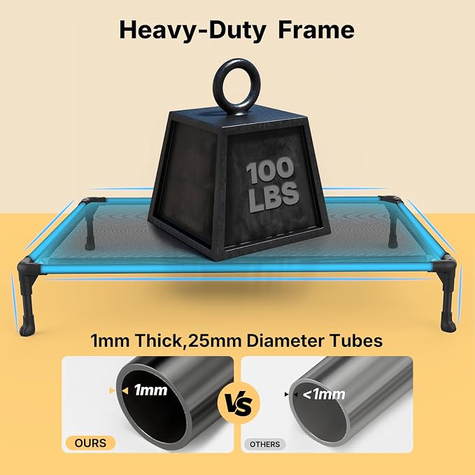 Veehoo Outdoor Elevated Dog Bed Large Sized Dogs, Cooling Raised Dog Cots | Off-ground training platform, portable camping hammock, breathable mesh, easy to clean, no-tool setup, 42"x30", Gray