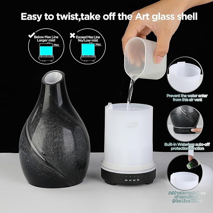 INRORANS Star River Aromatherapy Diffuser - 160ml Ultrasonic Essential Oil Diffuser with 7-Color LED Night Light, Cool Mist Humidifier, Intermittent Mode & Auto Shut-Off for Home, Gift