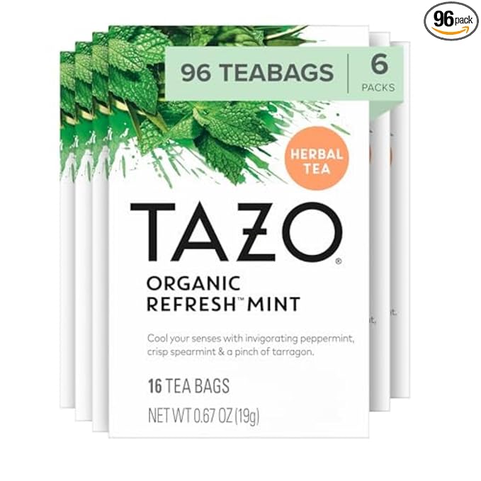 TAZO Refresh Mint Herbal Tea Bags 96-Pack Caffeine Free Peppermint and Spearmint Tea Blend Non-GMO Kosher Certified Individually Wrapped Herbal Tea for Hot or Iced