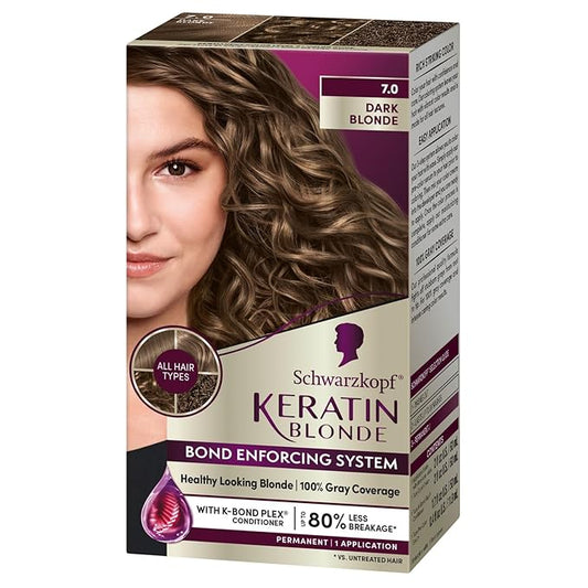 Schwarzkopf Keratin Blonde Hair Dye, 7.0 Dark Blonde, Professional Quality Permanent Hair Color, Bond Enforcing System Helps Prevent Breakage*