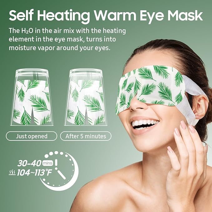 20 Packs Steam Eye Mask, Heated Eye Mask Warm Compress for Eyes, Disposable Self Heating Steam Mask for Home, Sleep, Spa, Travel Essentials & Relaxation Gifts for Women (Tea Tree)