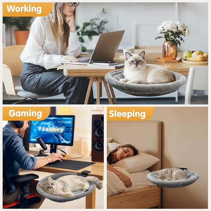 17.3" Extra Large Cat Desk Bed, 2 in 1 Comfy & Space-Saving Cats Bed for Desk, Cat Desk Hammock with Dual-Sided Reversible Mat for Hard Wall and Various Desktops-Maximum Hold Up to 40lb