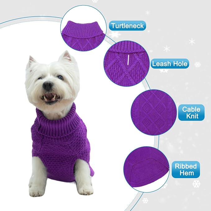Mihachi Turtleneck Dog Sweater - Winter Coat Apparel Classic Cable Knit Clothes with Leash Hole for Cold Weather, Ideal Gift for Pet in New Year