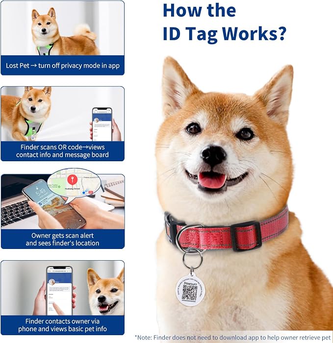 Personalized Collar with QR Code Tag, Medium, Red | Reflective Dog Collar with Smart ID Tag, Dog Collars for Medium Dogs