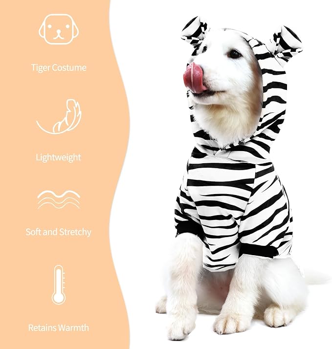 NACOCO Halloween Dog Tiger Costume - Pet White Tiger Cosplay Clothes Coat Hoodie Outfits Cute Warm Winter Apparel for Small and Medium Dogs(White, XL)