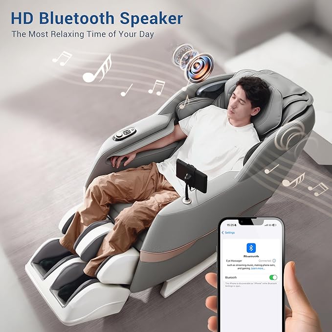 MYNTA Massage Chair Full Body, 170° Flexible SL Track Shiatsu 3D Massage Chairs with Zero Gravity, Bluetooth Speaker, Airbags & Heating, MC1650(Grey)