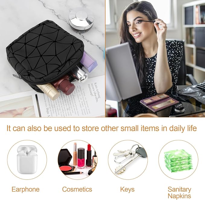 Likesing Sanitary Napkin Storage Bag, Leather Portable Period Bag for Girls Women, Sanitary Napkin Period Pad Pouch Tampon Holder for Purse, Small Make Up Bags, 2 Pack(Black)