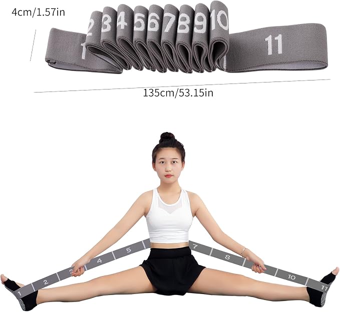 Elastic Stretching Strap with 11 Loops, Adjustable Stretch Band for Adults - Flexibility Straps for Yoga, Pilates, Dance - Non-Slip Fabric Resistance Band for Home Workout, Physical Therapy