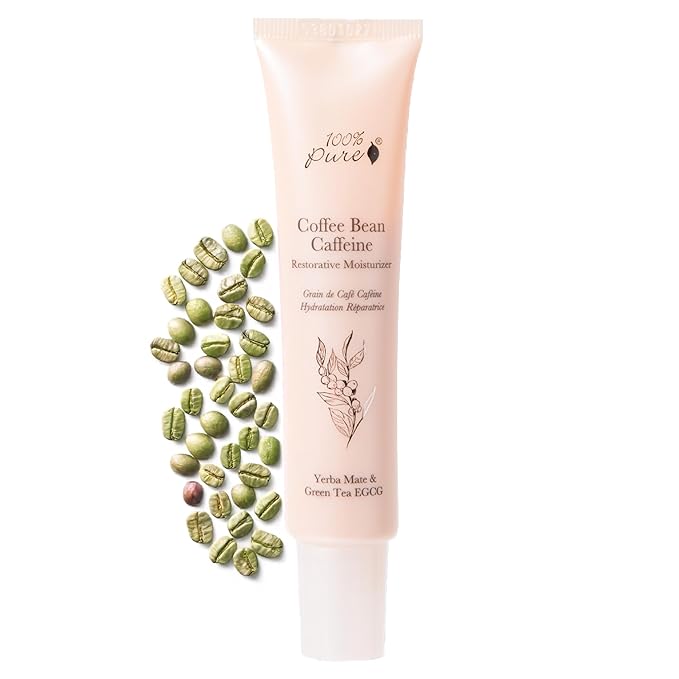 100% PURE Coffee Bean Caffeine Face Cream Glowing Skin Care Anti Aging Youthful Boost Caffeinated Facial Moisturizer with Hyaluronic Acid & Niacinamide for Women & Men - 1.7 fl oz