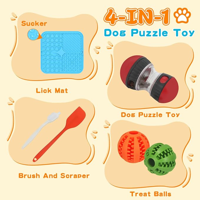 9-in-1 Interactive Dog Toys Set: Mental Stimulation Puzzle, Treat Dispenser Ball & Chew Toys，Lick Mat – Boredom Buster Combo to Keep Small, Medium Dogs Busy & Engaged