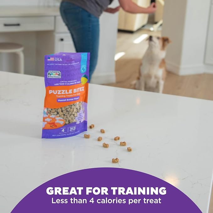 Outward Hound by Nina Ottosson Puzzle Bitez USA Made Dog Treats,Peanut Butter Flavor,Bite-Sized Training Reward and Interactive Puzzle Toy Treats,7.5oz,(Pack of 2)