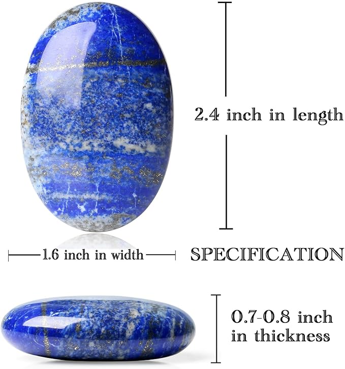 MAIBAOTA 2.4" Lapis Lazuli Crystal Stone Polished Palm Stone 0.7" Thick Natural Reiki Gemstone Worry Stone Healing Crystals Energy Balancing Anxiety Stress Relief Meditation 1 Pc