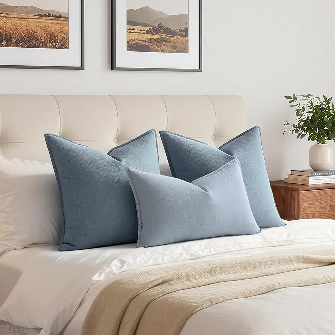 MIULEE Decorative Linen Lumbar Pillow Cover 12x20 Inch Light Blue | Boho Farmhouse Couch Long Throw Pillow for Bed, Pack of 1 Accent Coastal Modern Pillowcase, Sofa Livingroom Home Decor