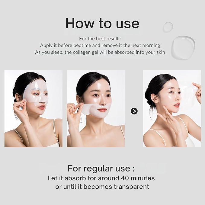 AntiWrinkle Deep Collagen Hydrogel Korean Face Mask 3 EA, Ultimate Hydration, Glowing Skin, Made in Korea