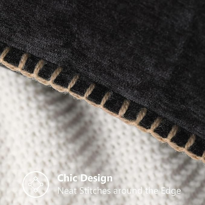 decorUhome Soft Chenille Throw Pillow Covers 26x26 Set of 2 Black | Fall Textured Decorative Throw Pillow Cases Stitched Edge Modern Farmhouse Luxury Boho Velvet for Couch Sofa Bed Home Decor