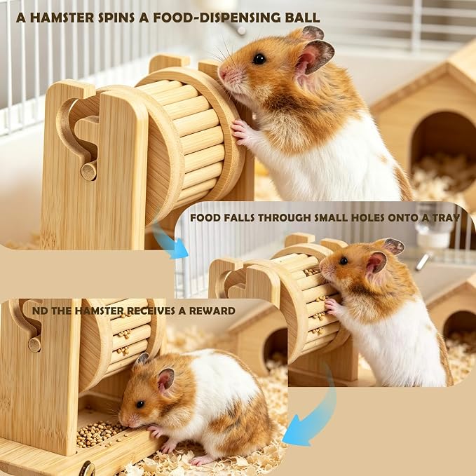 Hamster Foraging Wheel Toys, Bamboo Enrichment Feeder Toy