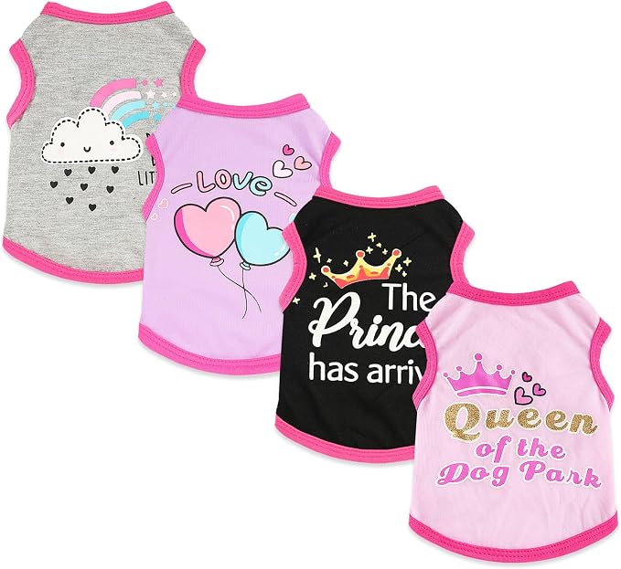 4 Pack Dog Shirt for Small Dogs Spring Summer Printed Puppy Clothes Cute Pet T Shirts Dog Clothes for Small Dogs Cats Girl (Grey+Pink+Purple,Black, Small)