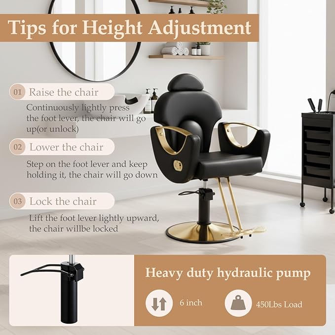 Black Salon Chair for Hair Stylist, Professional Barber Chairs Barbershop Hair Stylist Chair with Heavy Duty Hydraulic Pump, 360° Braiding Styling Hairdresser Chairs for Spa Home Euipment, Cold Black