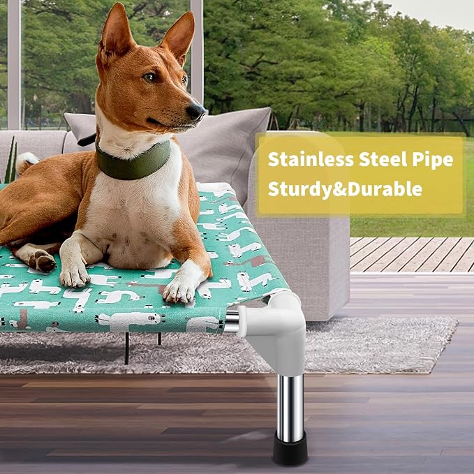 Elevated Dog Bed Pet cot - Pet Bed for Medium Dogs | Raised Pet Bed | Alpaca Print,Indoor and Outdoor ，Breathable Fabric，Stainless Steel Frame, Anti-Slip Feet