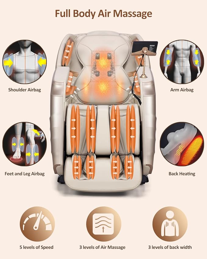 RELX 2025 Massage Chair Full Body, 15 Modes Zero Gravity SL-Track Shiatsu Massage Chair Built-in Heat System, Airbag Massage with Body Scan, Deep Yoga Stretch, Calfrest Extension and AI Control(Cream)