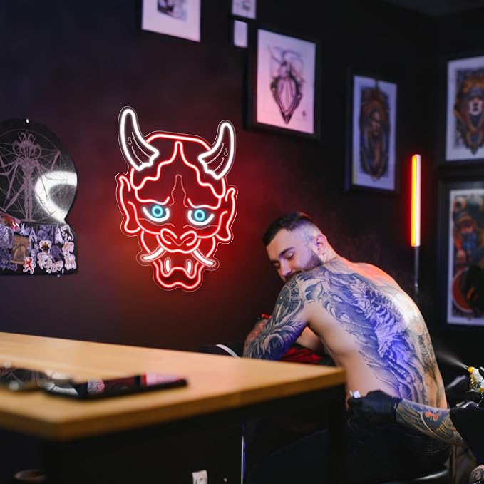 Kavaas Hannya Mask Neon Sign, Anime Japanese Neon Sign for Gamer Room Bar Tattoo Studio Decor | LED Oni Mask Neon Light for Bedroom Boys, Gaming Wall decor - Best Gamer Gifts for Teenage Boys, Christmas