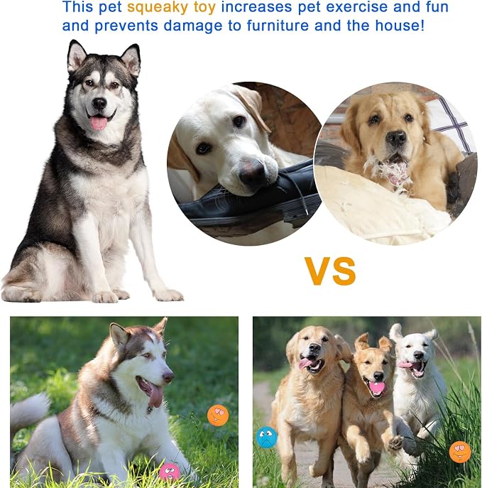 Dog Squeaky Toys Fun Facial Expression Latex Squeaky Dog Balls Large Size Chewing Rubber Soft Interactive Fetch Play Balls for Big Dogs (3 PCS)
